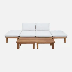 Espreguiçadeira modular multiposições em madeira de acácia com mesa, set de 2