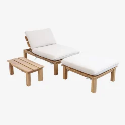 Espreguiçadeira modular multiposições em madeira de acácia com mesa