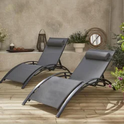 Espreguiçadeira reclinável em alumínio e textilene, set de 2