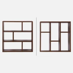 Estante assimétrica de 3 níveis com 6 compartimentos