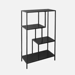 Estante assimétrica em metal preto com 4 prateleiras
