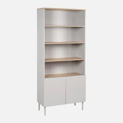 Estante, biblioteca de metal e decoração de madeira com 6 níveis