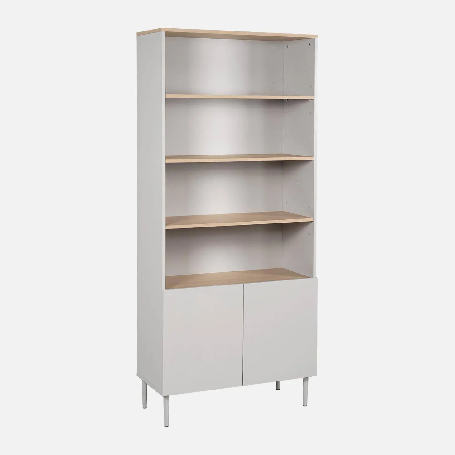 Estante, biblioteca de metal e decoração de madeira com 6 níveis