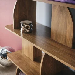 Estante, biblioteca exótica decoração madeira, 5 níveis