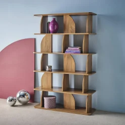 Estante, biblioteca exótica decoração madeira, 5 níveis
