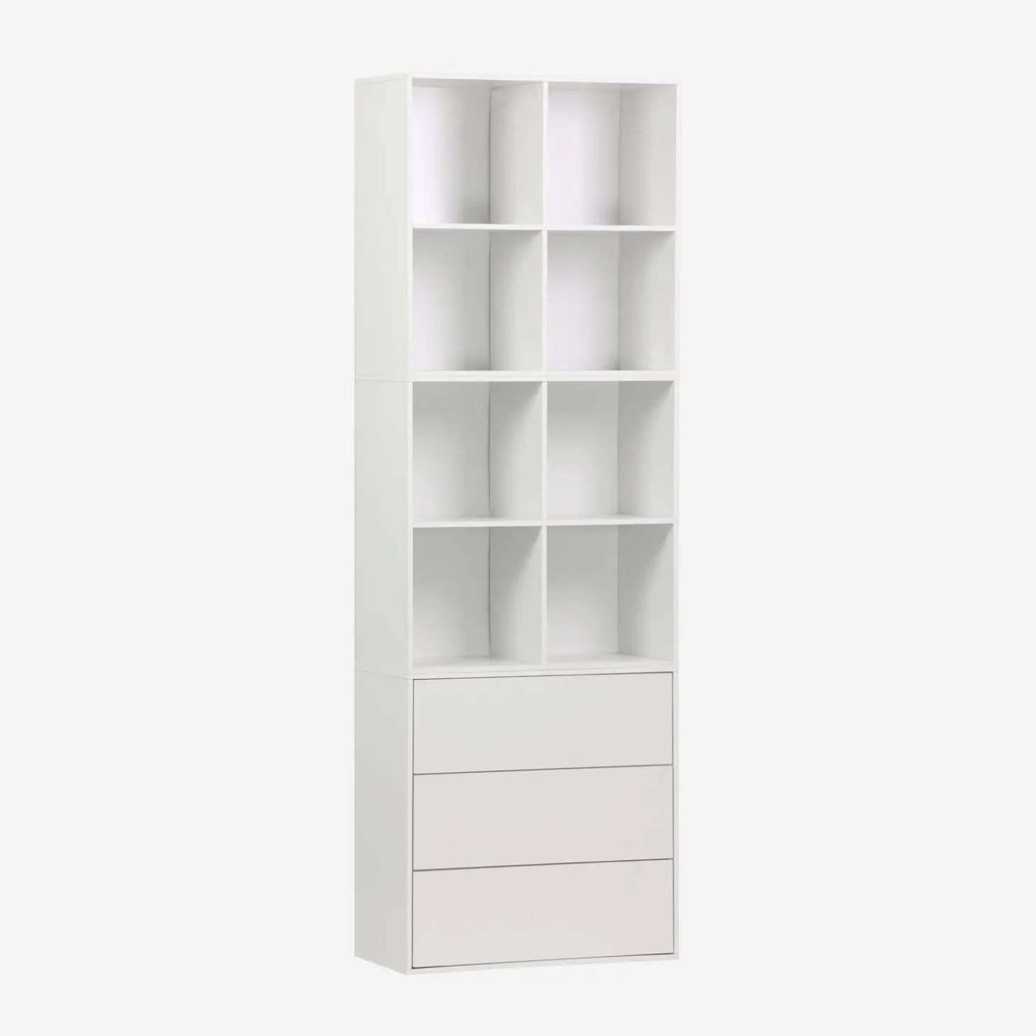 Estante, biblioteca modular decorativa de madeira, 3 gavetas e 8 nichos