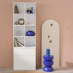 Estante, biblioteca modular decorativa de madeira, 3 gavetas e 8 nichos