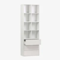 Estante, biblioteca modular decorativa de madeira, 3 gavetas e 8 nichos