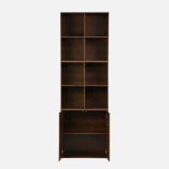 Estante, biblioteca modular decoração madeira, 2 portas e 8 nichos