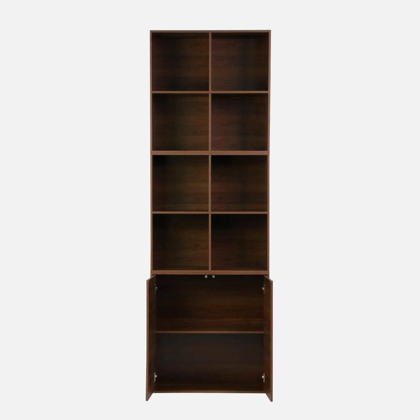 Estante, biblioteca modular decoração madeira, 2 portas e 8 nichos