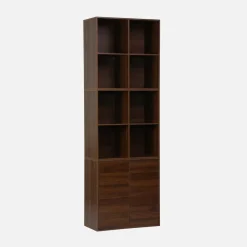 Estante, biblioteca modular decoração madeira, 2 portas e 8 nichos
