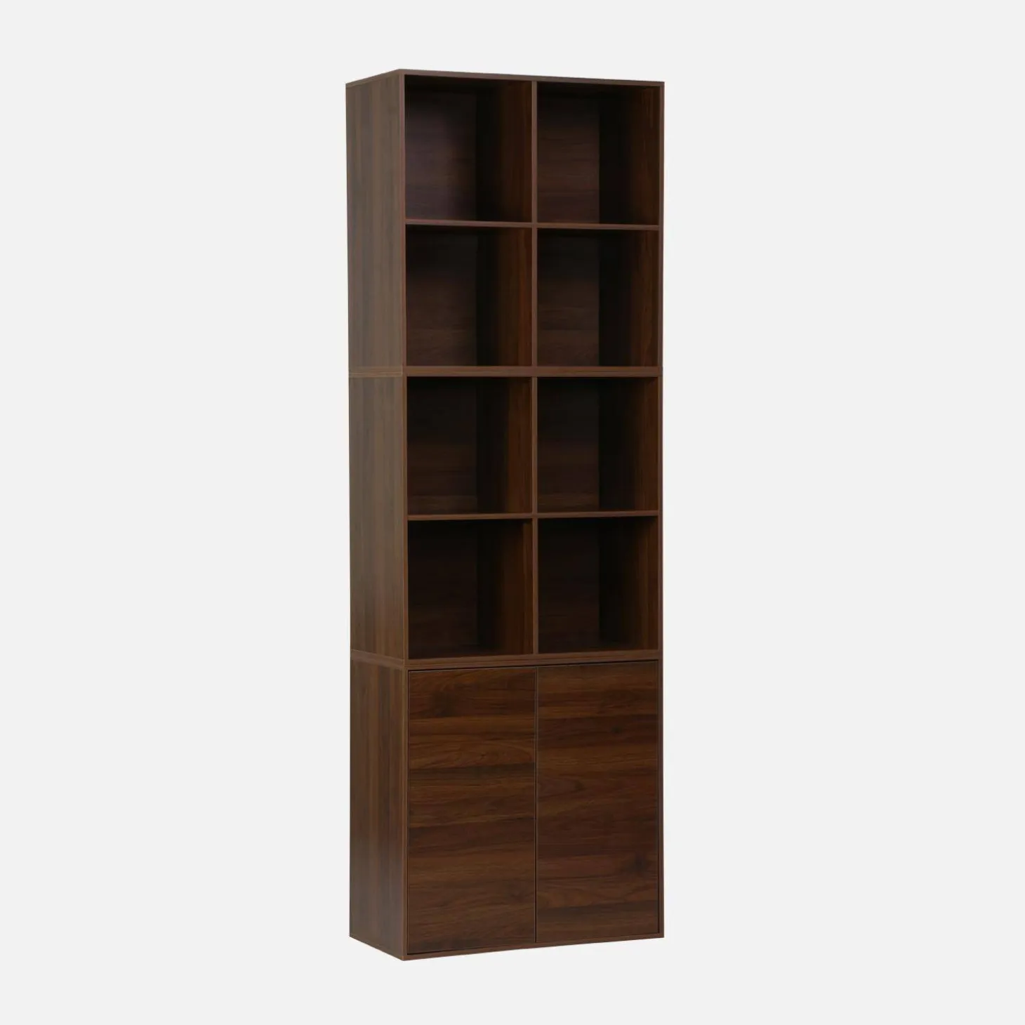 Estante, biblioteca modular decoração madeira, 2 portas e 8 nichos