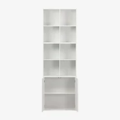 Estante, biblioteca modular decoração madeira, 2 portas e 8 nichos