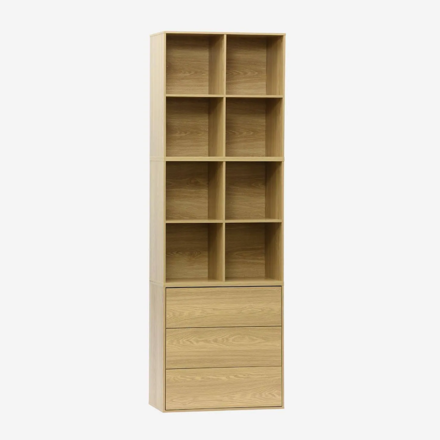 Estante, biblioteca modular decorativa de madeira, 3 gavetas e 8 nichos