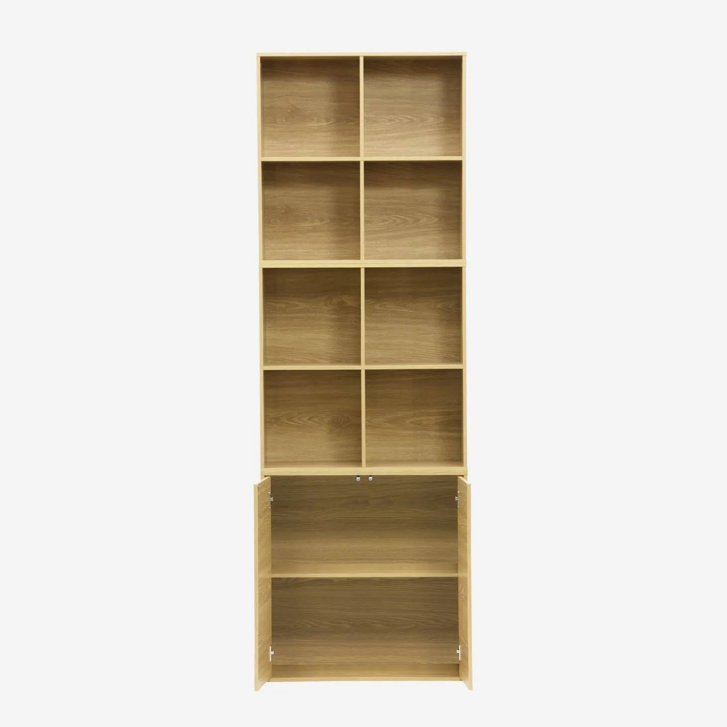Estante, biblioteca modular decoração madeira, 2 portas e 8 nichos