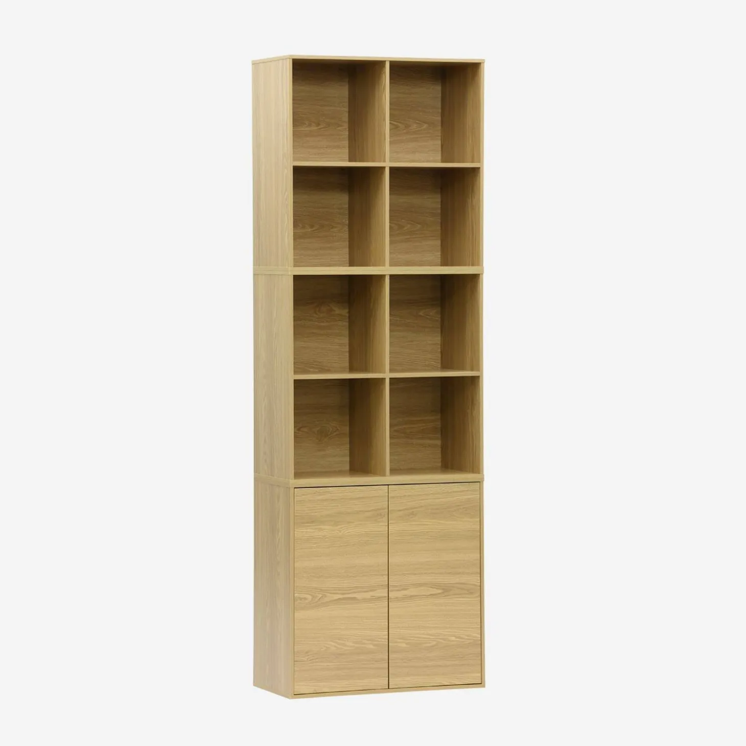 Estante, biblioteca modular decoração madeira, 2 portas e 8 nichos