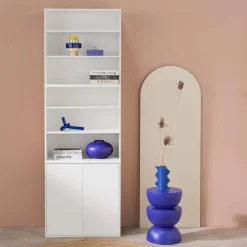 Estante, biblioteca modulável decoração madeira, 2 portas e 5 prateleiras