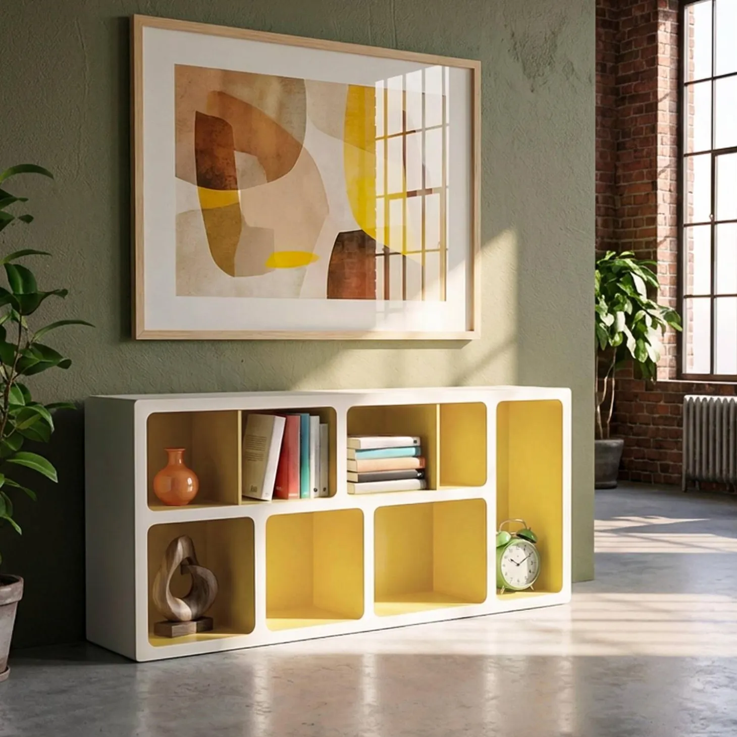 Estante de biblioteca orgânica decoração madeira bicolor 8 compartimentos