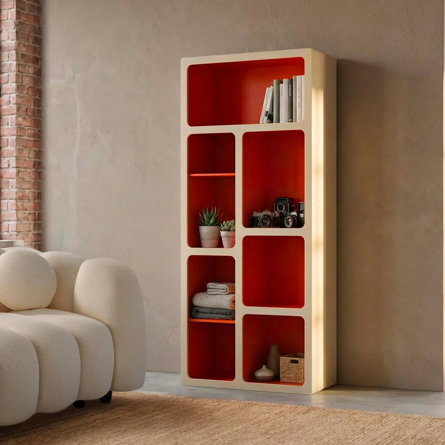 Estante de biblioteca orgânica decoração madeira bicolor 8 compartimentos