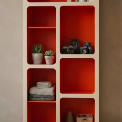 Estante de biblioteca orgânica decoração madeira bicolor 8 compartimentos