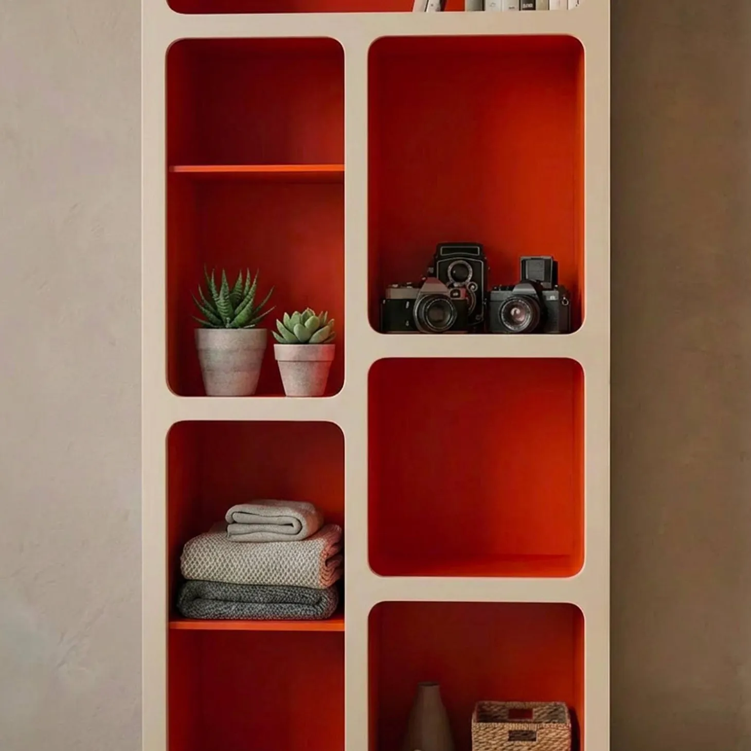 Estante de biblioteca orgânica decoração madeira bicolor 8 compartimentos