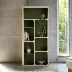 Estante de biblioteca orgânica decoração madeira bicolor 8 compartimentos