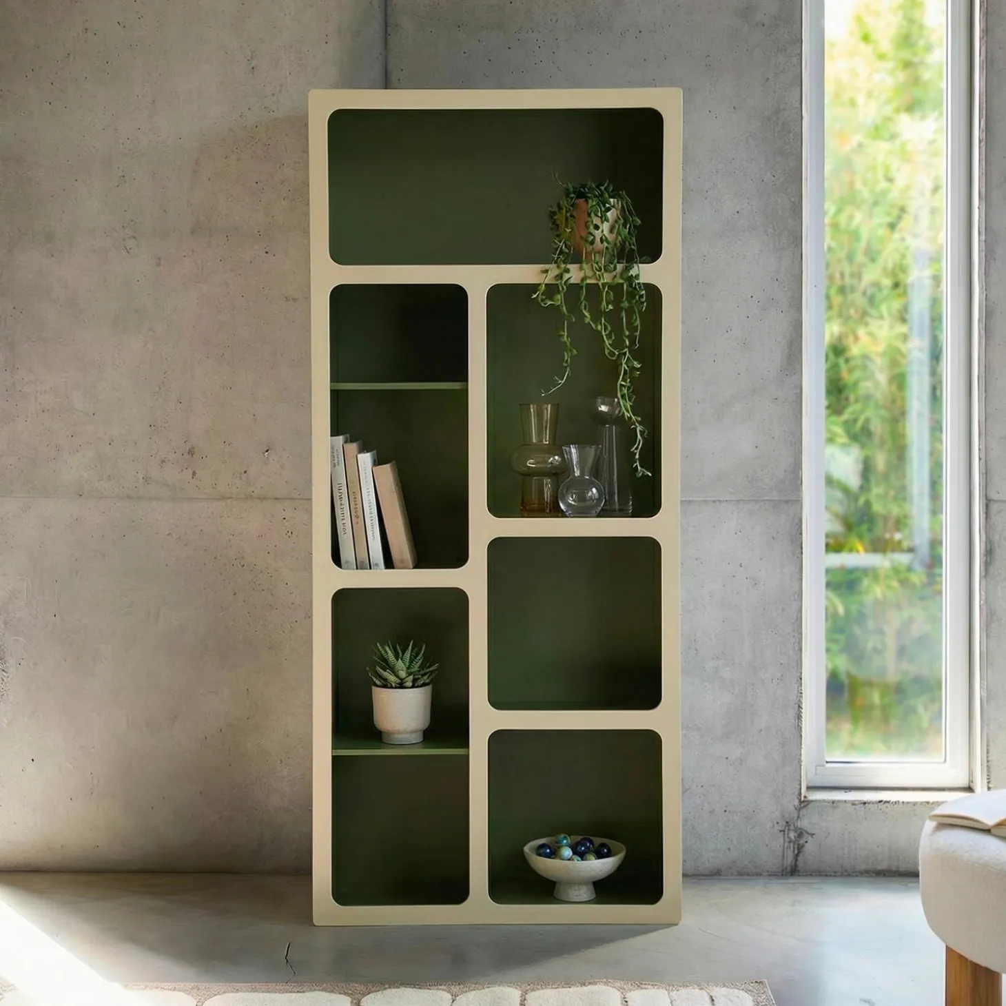 Estante de biblioteca orgânica decoração madeira bicolor 8 compartimentos