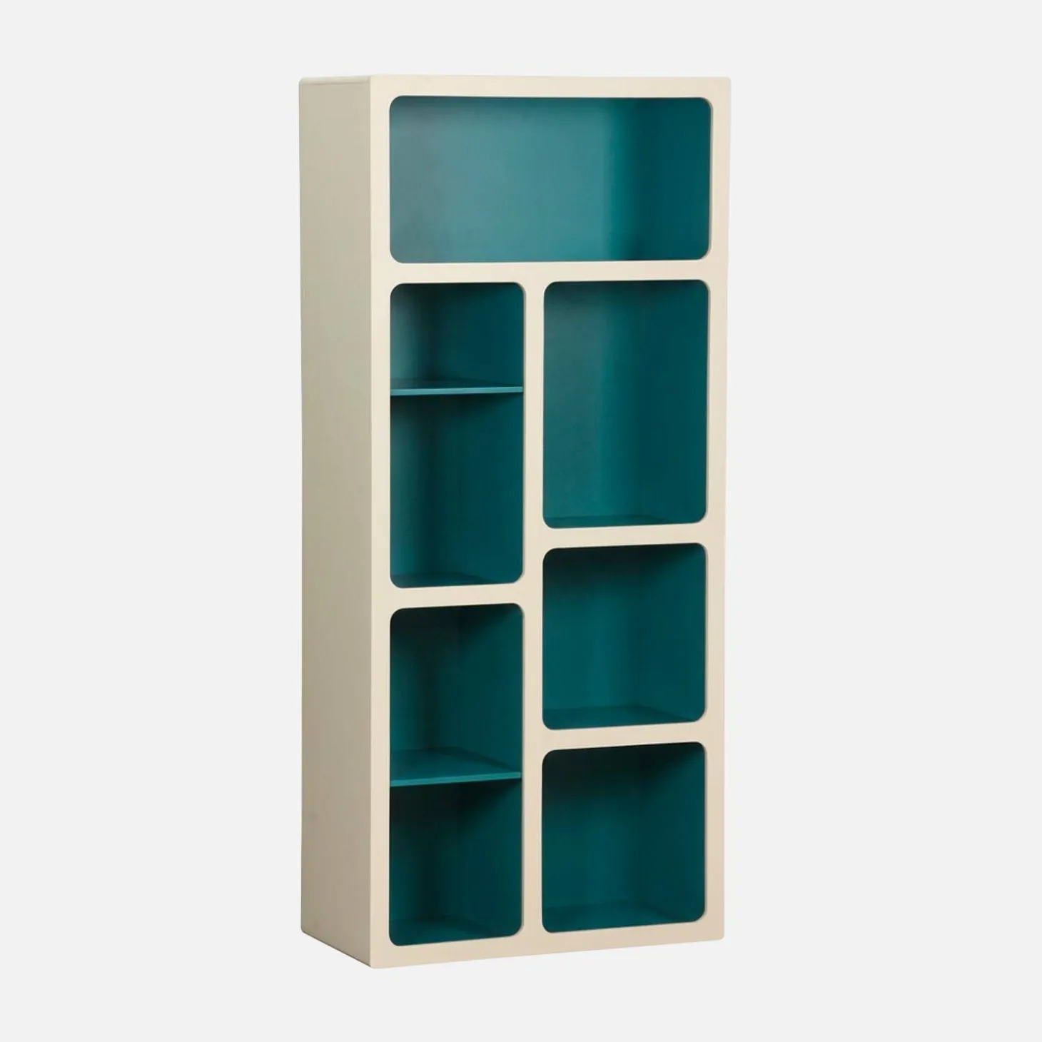 Estante de biblioteca orgânica decoração madeira bicolor 8 compartimentos