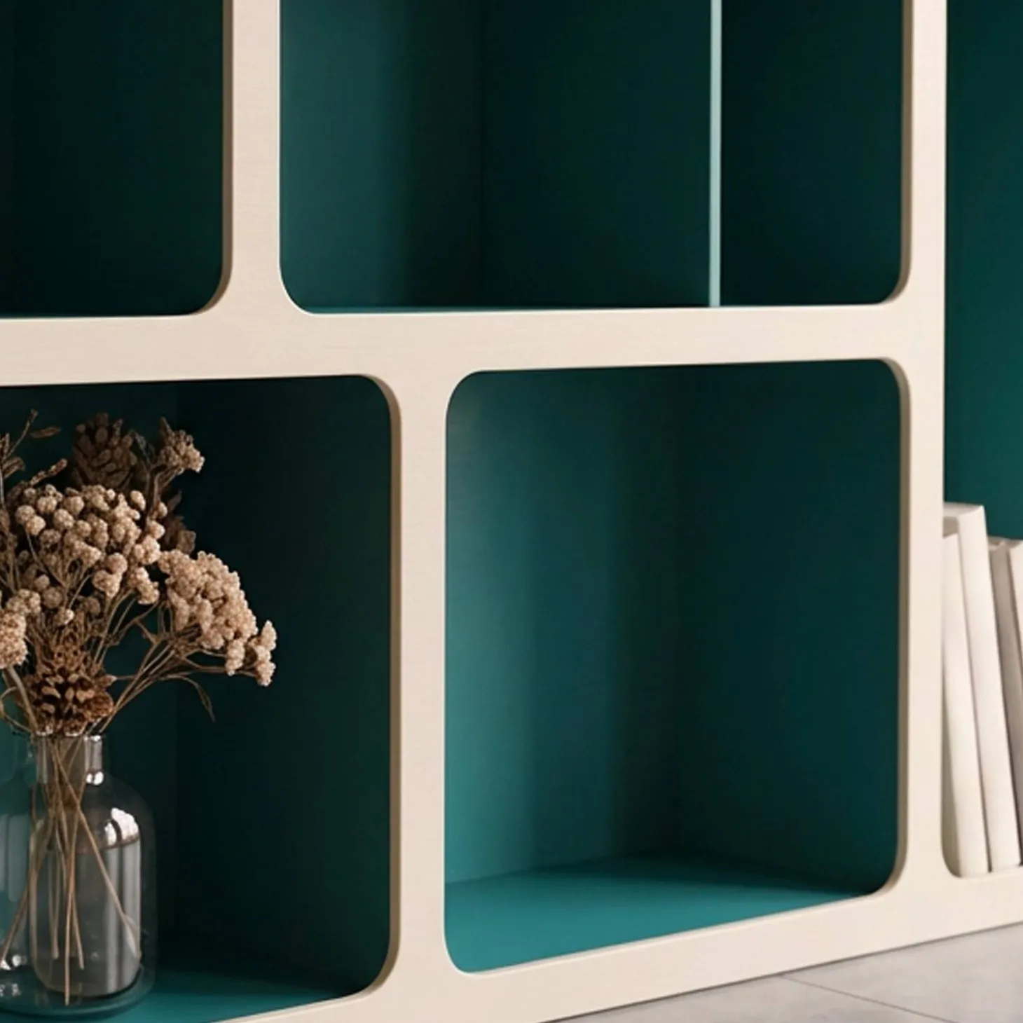 Estante de biblioteca orgânica decoração madeira bicolor 8 compartimentos