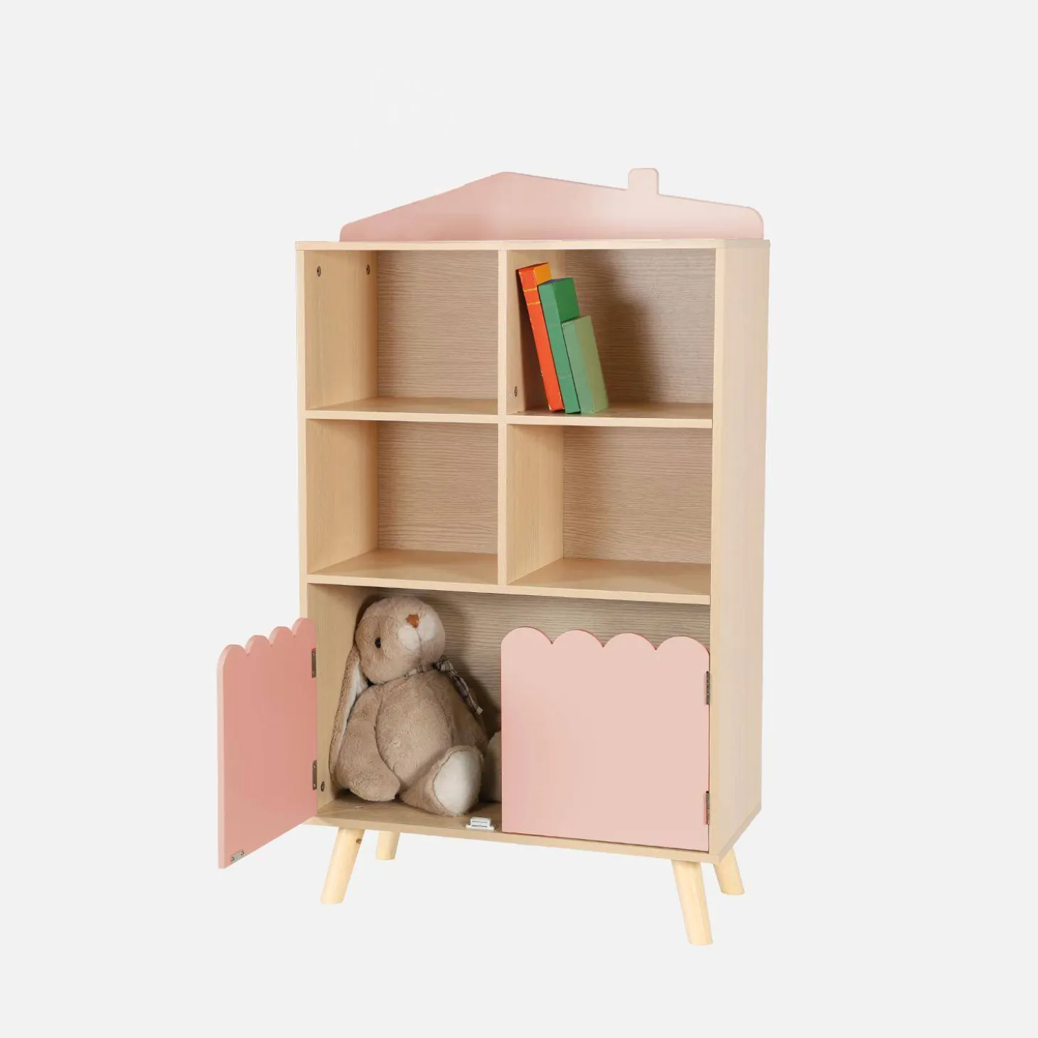 Estante de livros para crianças, 2 portas e 4 prateleiras
