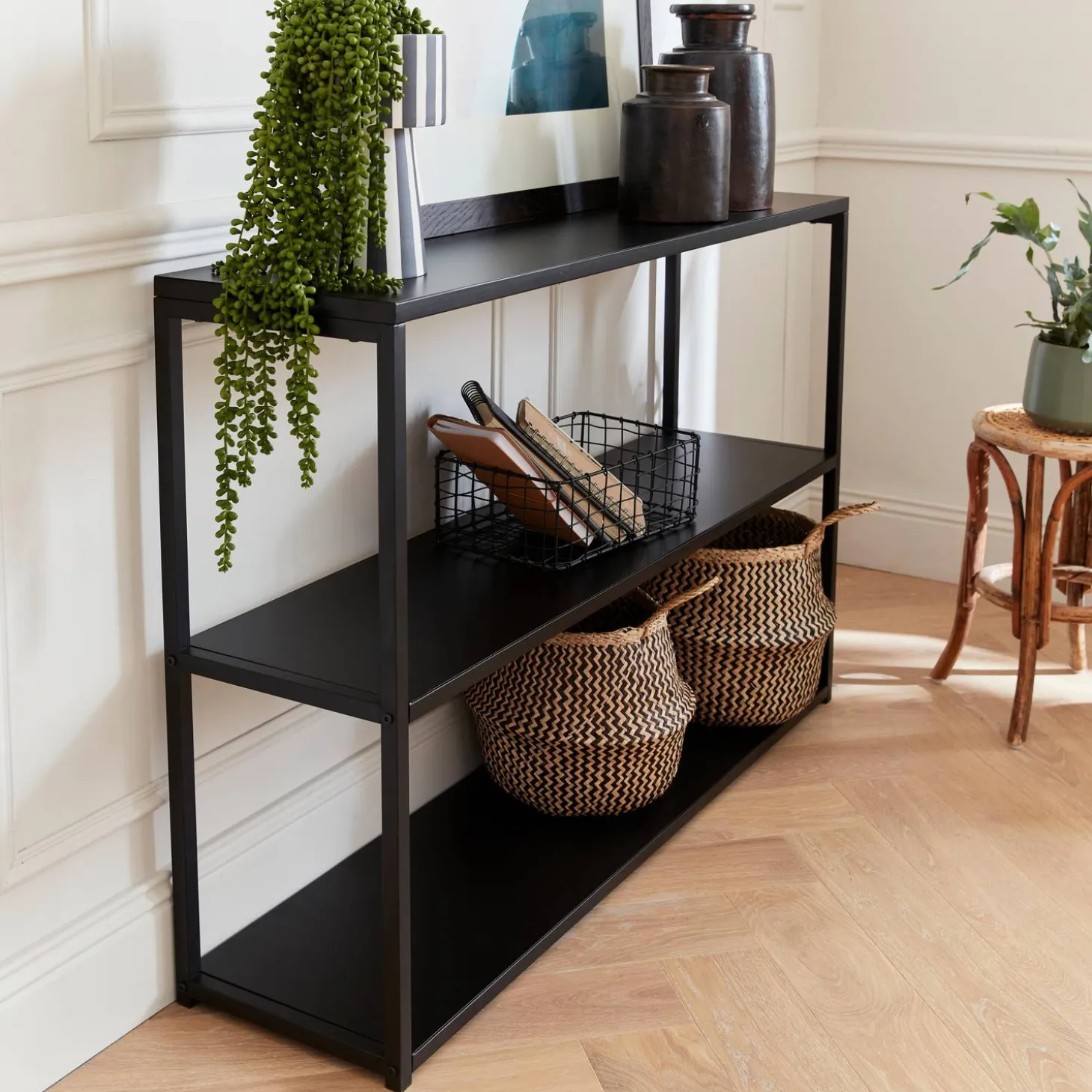 Estante industrial em metal preto, 3 prateleiras, 120cm