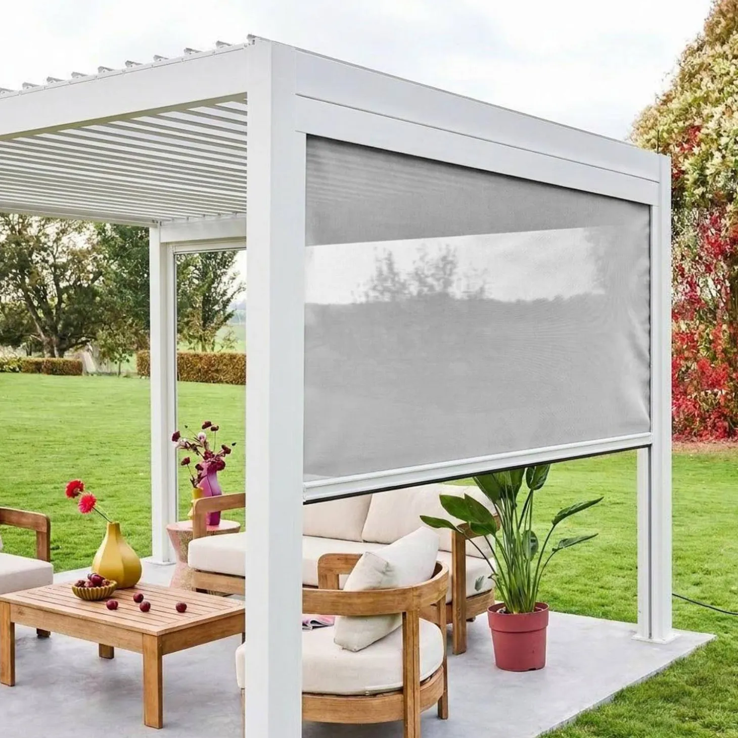 Estore lateral de enrolar em alumínio e textilene para pérgola bioclimática, 3m