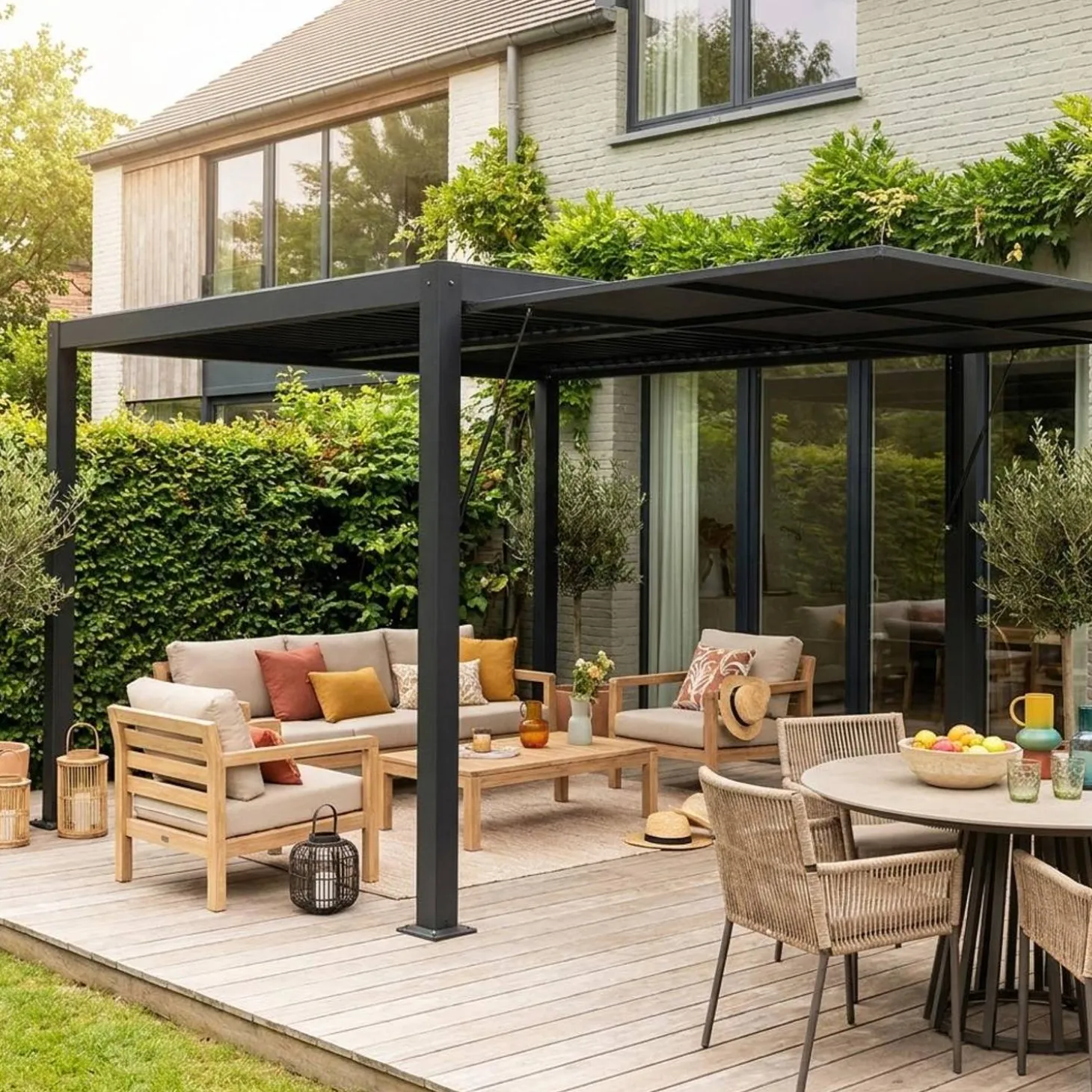Estore lateral retrátil em alumínio e textileno para pérgola bioclimática, 3m