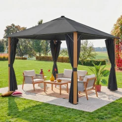 Gazebo em alumínio 3x3m com cortinas e LED