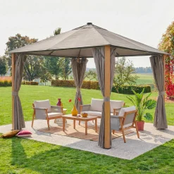 Gazebo em alumínio 3x3m com cortinas e LED