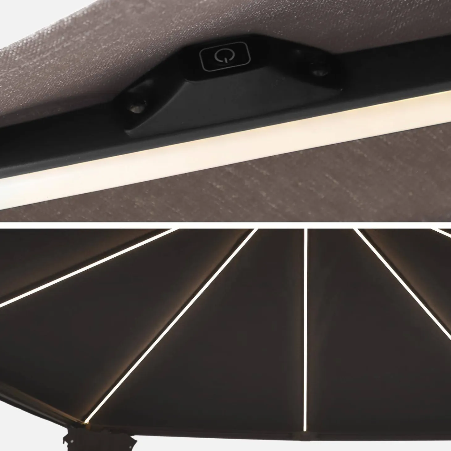 Gazebo 3x4m em alumínio com efeito madeira, cortinas e led