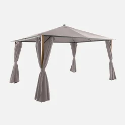 Gazebo 3x4m em alumínio com efeito madeira, cortinas e led
