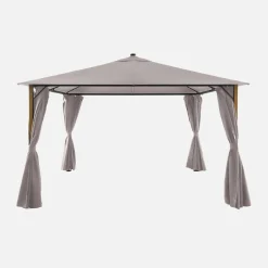 Gazebo 3x4m em alumínio com efeito madeira, cortinas e led