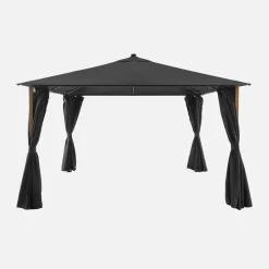 Gazebo 3x4m em alumínio com efeito madeira, cortinas e led