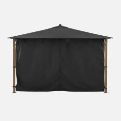 Gazebo 3x4m em alumínio com efeito madeira, cortinas e led