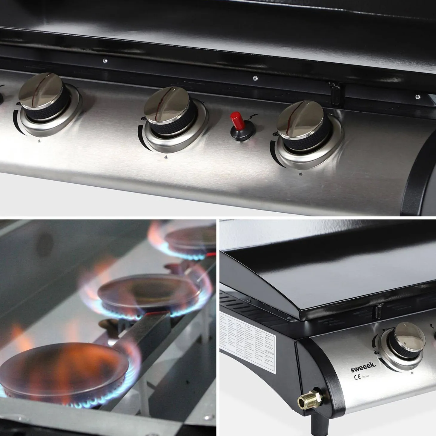 Grelhador a gás 4 queimadores inox 10kW com carrinho com carrinho e utensílios