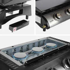Grelhador a gás 3 queimadores inox 7,5kW com carrinho