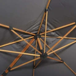 Guarda-sol quadrado excêntrico com mastro efeito madeira, 3x3m