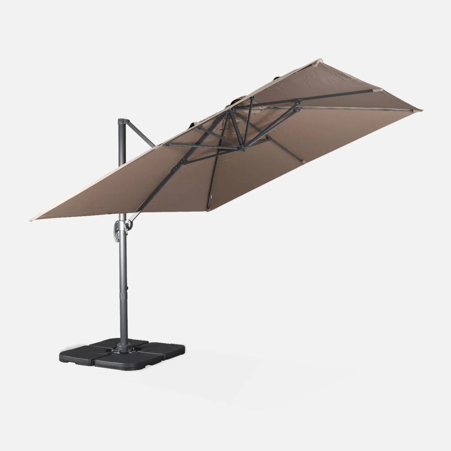 Guarda-sol quadrado excêntrico, 3x3m + placas de lastro 50x50cm