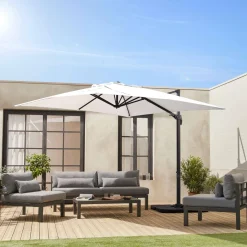 Guarda-sol quadrado excêntrico, 3x3m + placas de lastro 50x50cm