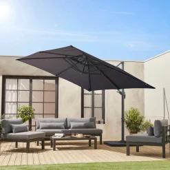 Guarda-sol quadrado excêntrico, 3x3m + placas de lastro 50x50cm