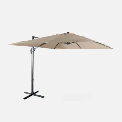 Guarda-sol quadrado excêntrico com mastro efeito madeira, 3x3m