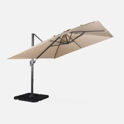 Guarda-sol quadrado excêntrico com mastro efeito madeira, 3x3m