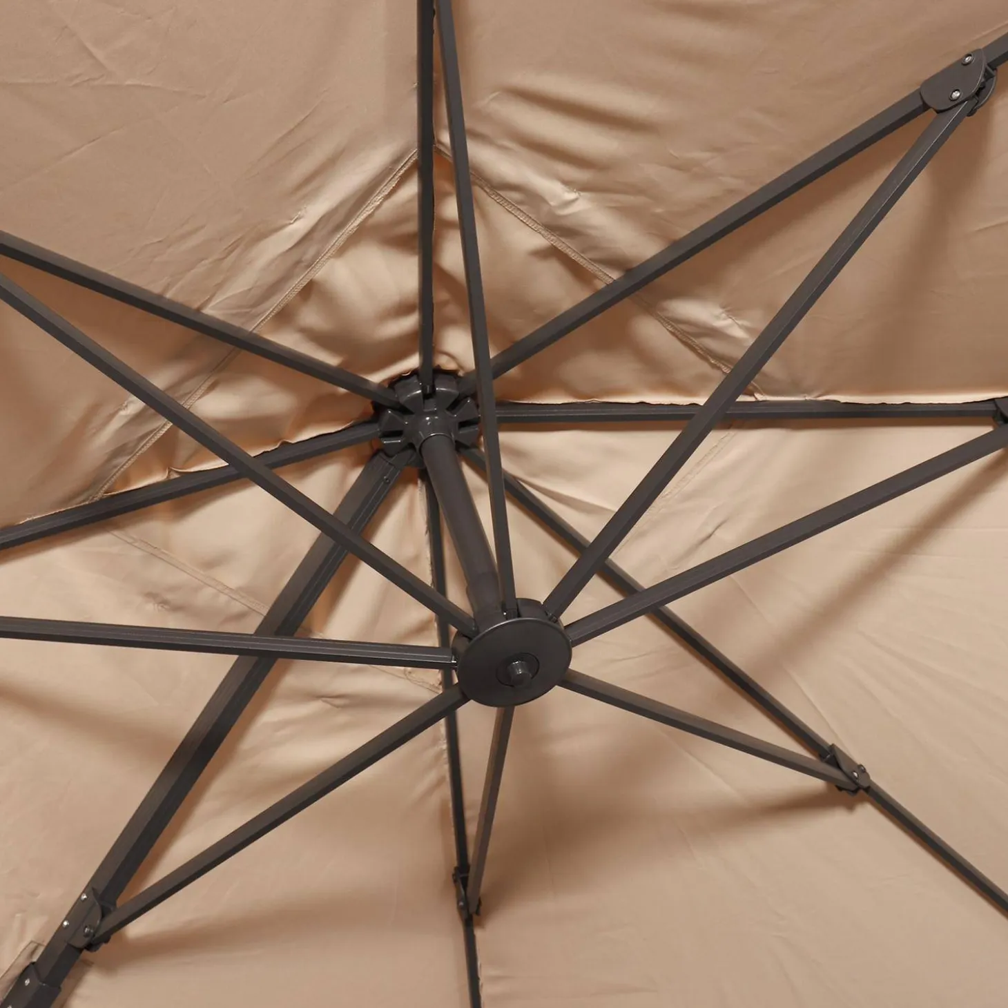 Guarda-sol quadrado excêntrico com mastro efeito madeira, 3x3m