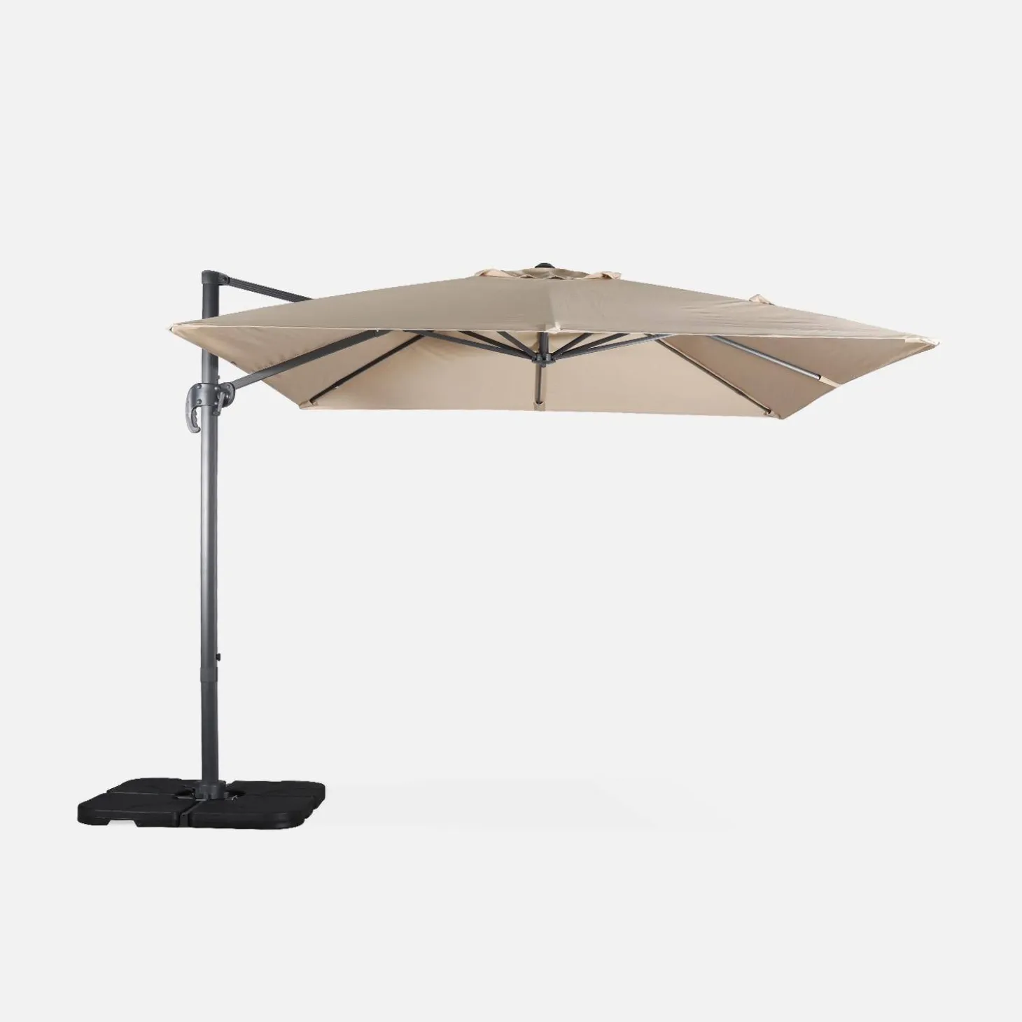 Guarda-sol quadrado excêntrico com mastro efeito madeira, 3x3m
